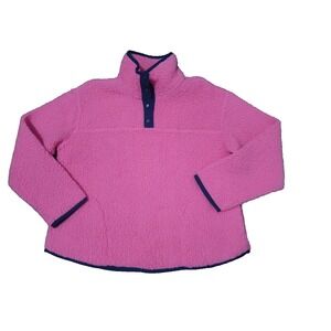NEW St. Johns Bay Women Pink Sherpa Pullover FauxFur Quarter Snap Button Size pL